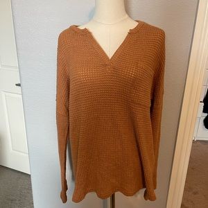 Trendy Queen Women's V Neck Long Sleeve Loose Oversized Waffle Knit Shirt-M